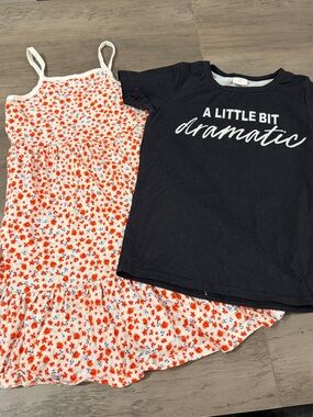 Girls 6/7 Floral Sundress & 'A Little Bit Dramatic' Tee Lot, 2pcs